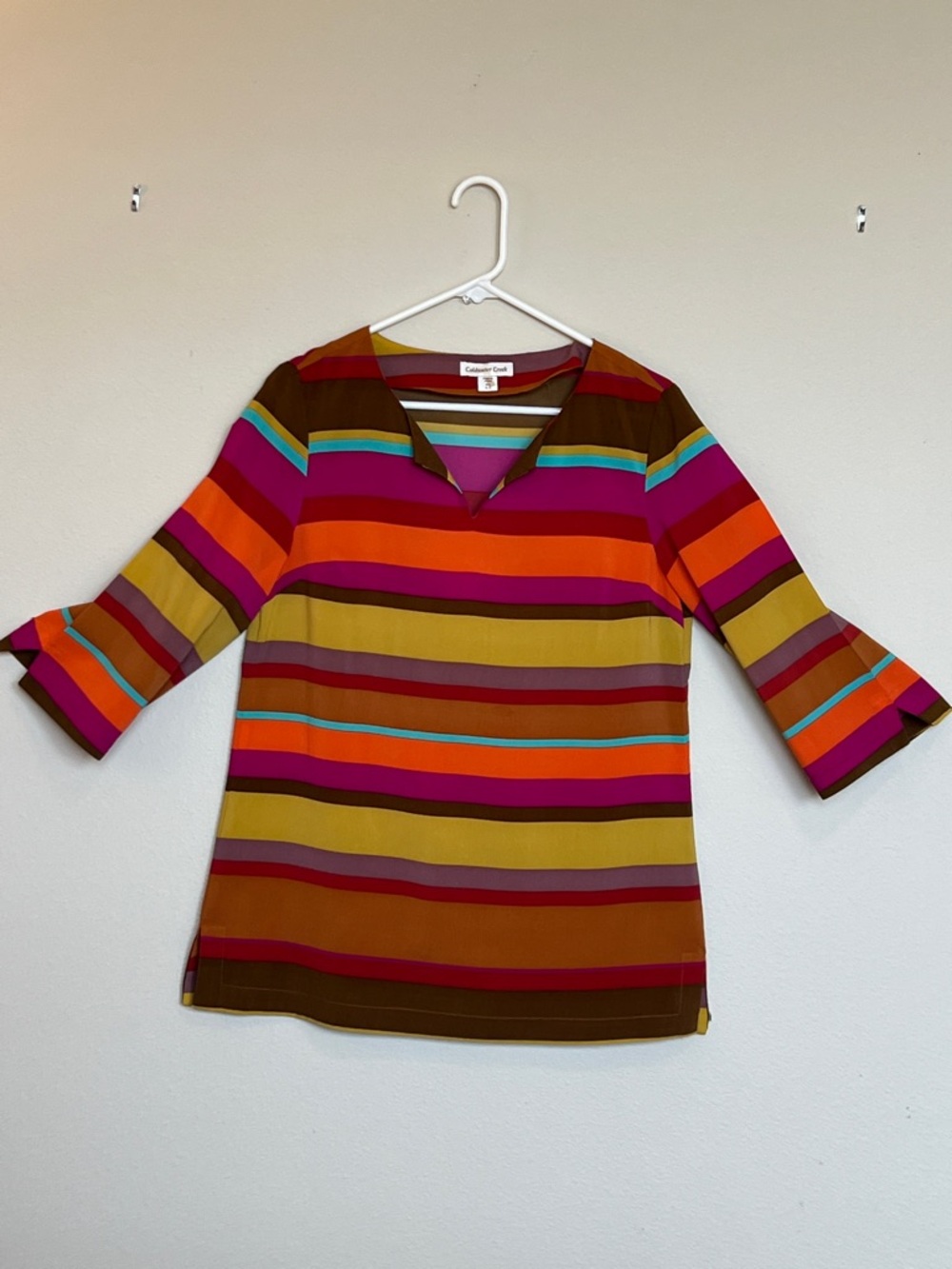 Coldwater Creek Multicolor Stripe V-Notch 3/4 Sleeve Tunic-XS